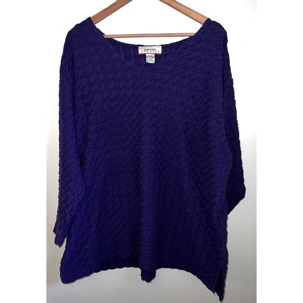 Forelli Tunic Women's 22/24 Navy 3/4 Sleeves Tunic Nubby Texture V-Neck